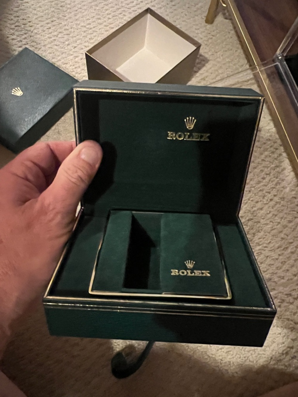 Rolex Dark Green Watch Boxes with Gold Crown Accents - Picture 5 of 5